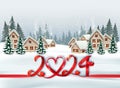 Holiday Christmas and Happy New Year background with a winter village Royalty Free Stock Photo