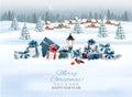 Holiday Christmas and Happy New Year background with a winter village Royalty Free Stock Photo