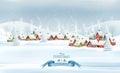 Holiday Christmas and Happy New Year background with a winter village Royalty Free Stock Photo