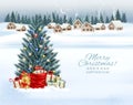 Holiday Christmas and Happy New Year background with a winter village Royalty Free Stock Photo