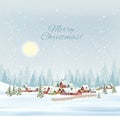 Holiday Christmas and Happy New Year background with a winter village and  christmas trees Royalty Free Stock Photo