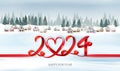 Holiday Christmas and Happy New Year panorama with a winter village Royalty Free Stock Photo