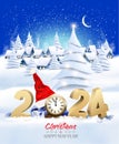 Holiday Christmas and New Year Background with a Village Landscape and 2024 Royalty Free Stock Photo