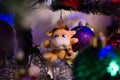 christmas and new year  christmas tree decorated with different christmas toys close-up. Royalty Free Stock Photo