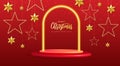 Holiday Christmas showcase background with 3d podium, neon arch and Christmas stars.