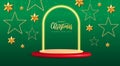 Holiday Christmas showcase background with 3d podium, neon arch and Christmas stars.