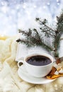 Holiday christmas still ilife with cup of coffe Royalty Free Stock Photo