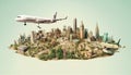 global concept city plane travel illustration globe earth europa map. Generative AI.