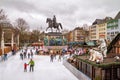 Holiday cityscape - view of the Christmas city skating rink in the center of Cologne