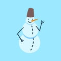 Vector flat snowman on blue background. Holiday blue illustration