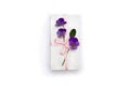 Holiday composition, white gift box with pink ribbon and bow and flowers viola tricolor pansy on white paper background.