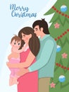 Holiday concept. Beautiful woman with a baby in her arms. The husband hugs his wife and child.