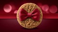 Holiday cookie with a red bow displayed on a festive background Royalty Free Stock Photo