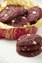 Chocolate Holiday Cookies stacked with a Basket