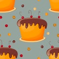 Holiday cooking seamless pattern. Cupcake, cake, sweet pastry, cupcake with colored icing and colorful details. Food Royalty Free Stock Photo