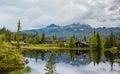 Holiday cottages in the Norwegian mountains by the lake, gaustatoppen, scandinavia, hytte Royalty Free Stock Photo
