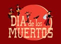 Holiday Day of the Dead. Poster ÃÂ«Dia de Los MuertosÃÂ». Beautiful couple of skeletons dancing slow dance