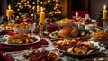 Holiday december table different Christmas snacks festive home menu