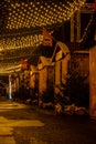 Holiday Decorated and illuminated street at night in Gdansk Poland. Beautiful Christmas fair in the old town at night Royalty Free Stock Photo