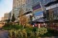 Holiday decoration on New Arbat street. Moscow City Day 871st anniversary celebration