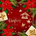 Holiday Decorations with Christmas Elements on Red Background Royalty Free Stock Photo