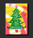 Christmas tree with abstract brushed and spattered background.