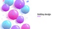 holiday design poster background with round 3d ballons and confetti in cool soft colors, blue and puple on white Royalty Free Stock Photo