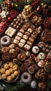 Holiday Dessert Table Displaying an Array of Festive Sweets and Baked Goods Royalty Free Stock Photo
