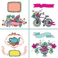 Holiday Doodle floral card set,Hand sketchy Royalty Free Stock Photo