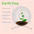 Holiday, earth day postcard. Sprout in a bowl Happy Earth Day, 22 April vector illustration.