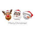 Holiday emoticon set icons, Christmas emoji symbols, Reindeer, santa Claus, snowman, vector illustration.