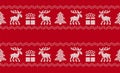 Holiday fair isle traditional border. Christmas knit seamless pattern. Red print with deers and gift box Royalty Free Stock Photo