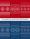 Holiday fair isle traditional ornament set. Christmas seamless patterns collection. Knitted sweater textures