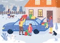 Holiday family shopping flat color vector illustration