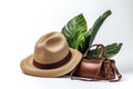 Holiday fashion accessories hat tropical leather bag elegance style summer vacation travel