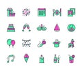 Holiday, Festival and Party Icons in Colored Outline Style