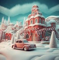 holiday festive candy retro snow winter christmas gift car merry. Generative AI.