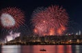 Holiday fireworks on day of canada at the sea concept of 1st july independence day Royalty Free Stock Photo