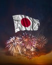 Holiday fireworks and flag of Japan Royalty Free Stock Photo