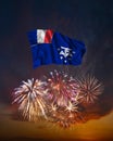 Holiday fireworks and flag of French Southern and Antarctic Lands