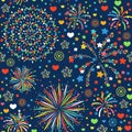 Holiday fireworks seamless pattern abstract design background celebration decoration bright texture vector illustration Royalty Free Stock Photo