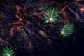 Holiday Fireworks with sparks on black sky as stars, universe, comets