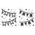 Holiday flags garlands line and glyp icon,