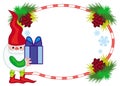 Holiday frame with decorations and Christmas elf. Royalty Free Stock Photo