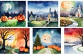 Holiday Fusion Canvas: Watercolor Painting Merging Four Quadrants - Each Representing a Different Holiday Royalty Free Stock Photo