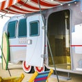 Holiday getaway main entrance of the caravan close up view Royalty Free Stock Photo