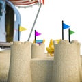 Holiday getaway with a sand castle close up_ Royalty Free Stock Photo