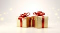 Holiday gift box. Gifts in a gold spectacular box with a red bow.