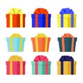 Holiday gift. Gift boxes of different colors tied with ribbons Royalty Free Stock Photo