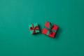 Holiday gift boxes on Paolo Veronese Green color background